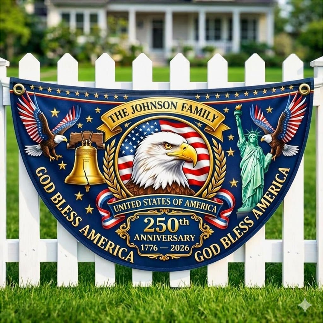 Personalized 250th Semiquincentennial Bunting Flag, Custom Family Name USA 250th Anniversary Flag