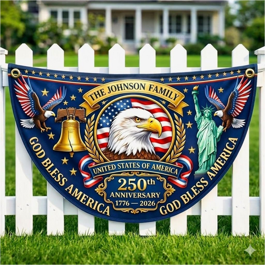 Personalized 250th Semiquincentennial Bunting Flag, Custom Family Name USA 250th Anniversary Flag