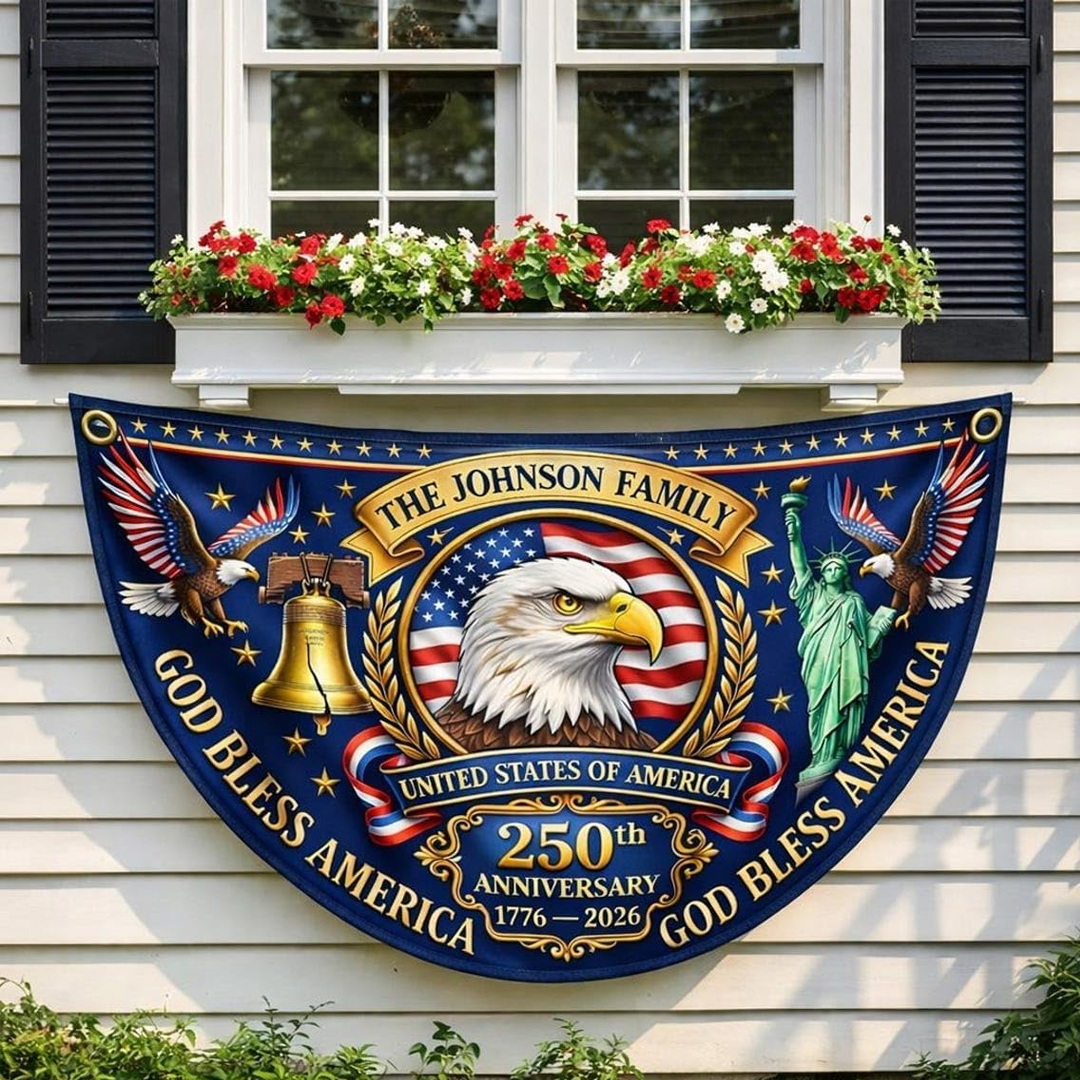 Personalized 250th Semiquincentennial Bunting Flag, Custom Family Name USA 250th Anniversary Flag