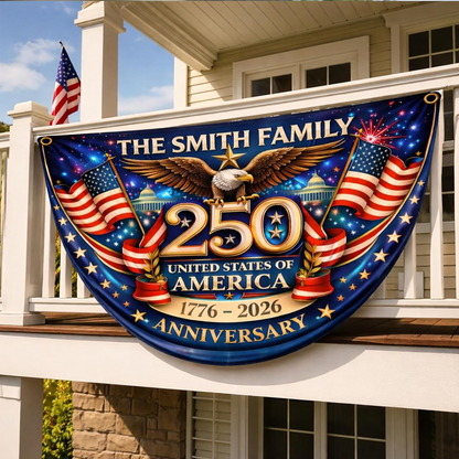 Personalized America 1776 2026 Patriotic Eagle Design Banner, USA 250th Anniversary Bunting Flag with Family Name