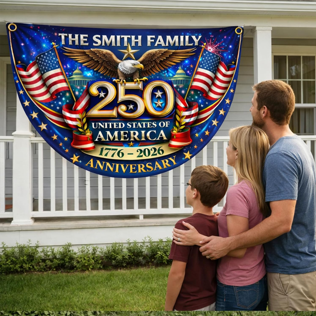 Personalized America 1776 2026 Patriotic Eagle Design Banner, USA 250th Anniversary Bunting Flag with Family Name