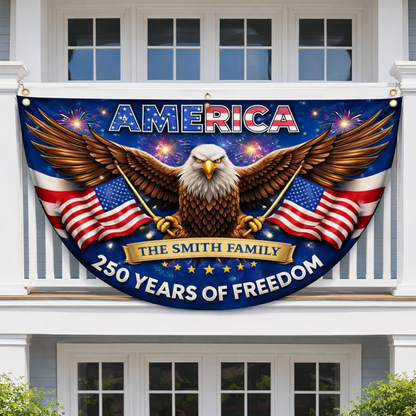 Personalized USA 250th Anniversary Bunting Flag with Family Name, 4th of July Patriotic Eagle