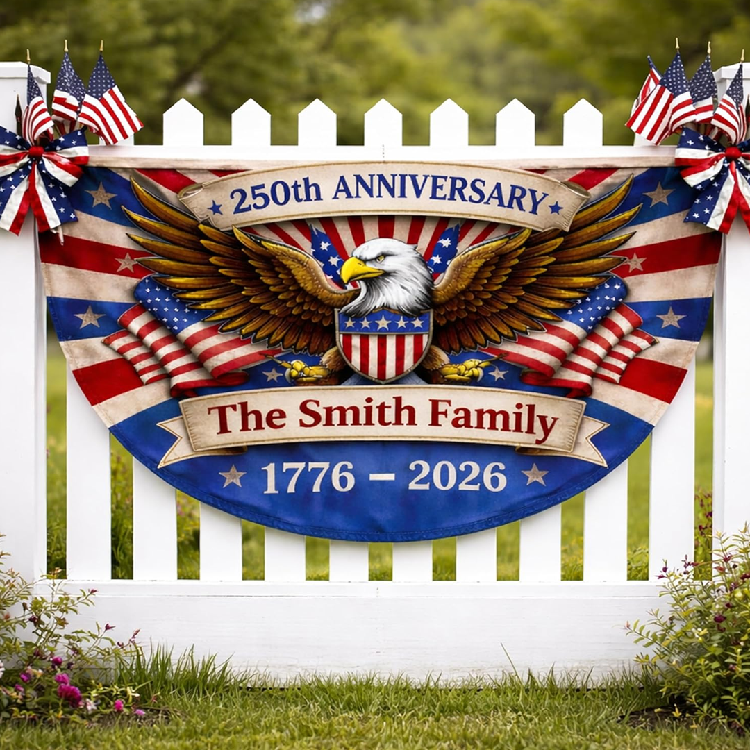 Personalized USA 250th Anniversary Bunting Flag with Family Name, America 1776-2026 Design