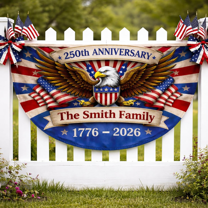 Personalized USA 250th Anniversary Bunting Flag with Family Name, America 1776-2026 Design