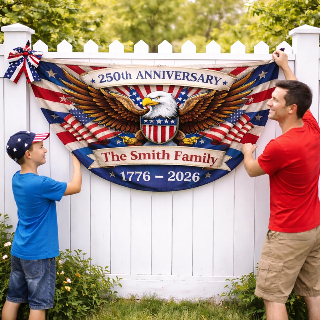 Personalized USA 250th Anniversary Bunting Flag with Family Name, America 1776-2026 Design