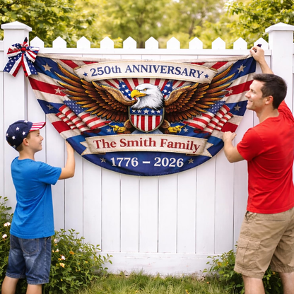 Personalized USA 250th Anniversary Bunting Flag with Family Name, America 1776-2026 Design
