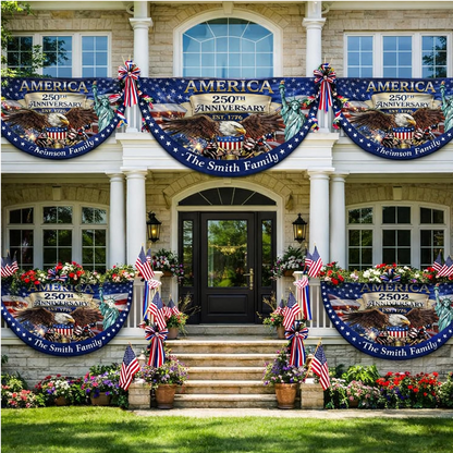 Personalized USA 250th Anniversary Bunting Flag with Family Name, America 1776-2026 Patriotic Eagle Design