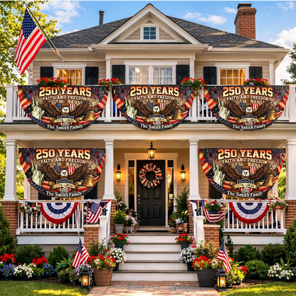 Personalized USA 250th Anniversary Bunting Flag with Family Name, America 1776-2026 Patriotic Eagle Design Banner