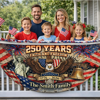 Personalized USA 250th Anniversary Bunting Flag with Family Name, America 1776-2026 Patriotic Eagle Design Banner