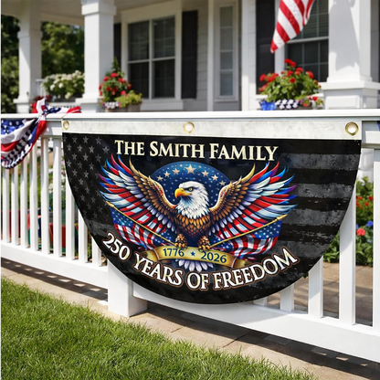 Personalized USA 250th Anniversary Bunting Flag with Family Name, Custom America 250th Birthday Bunting Flag, Patriotic Eagle Design Banner