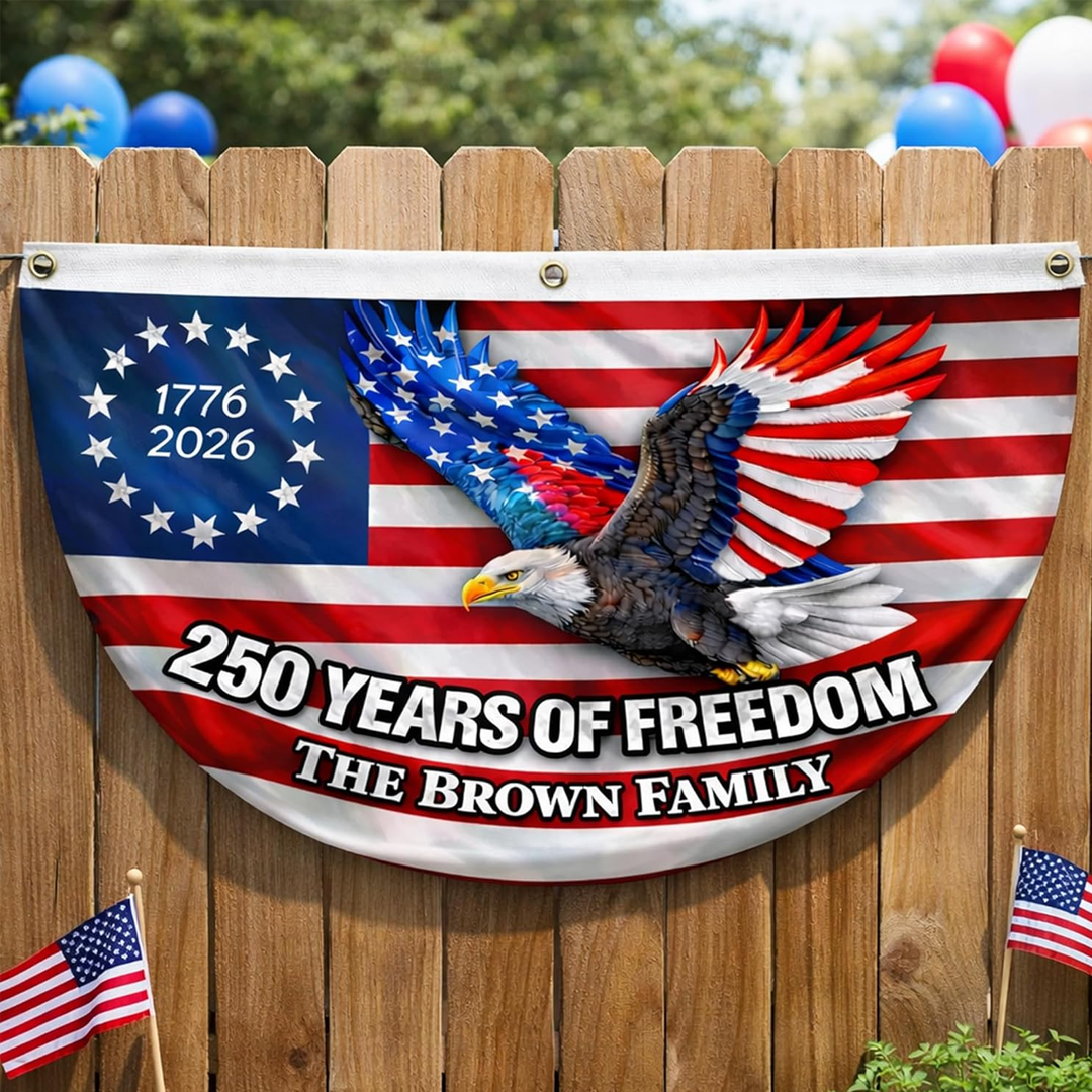 Personalized USA 250th Anniversary Bunting Flag with Family Name, Patriotic Eagle Design 4th of July