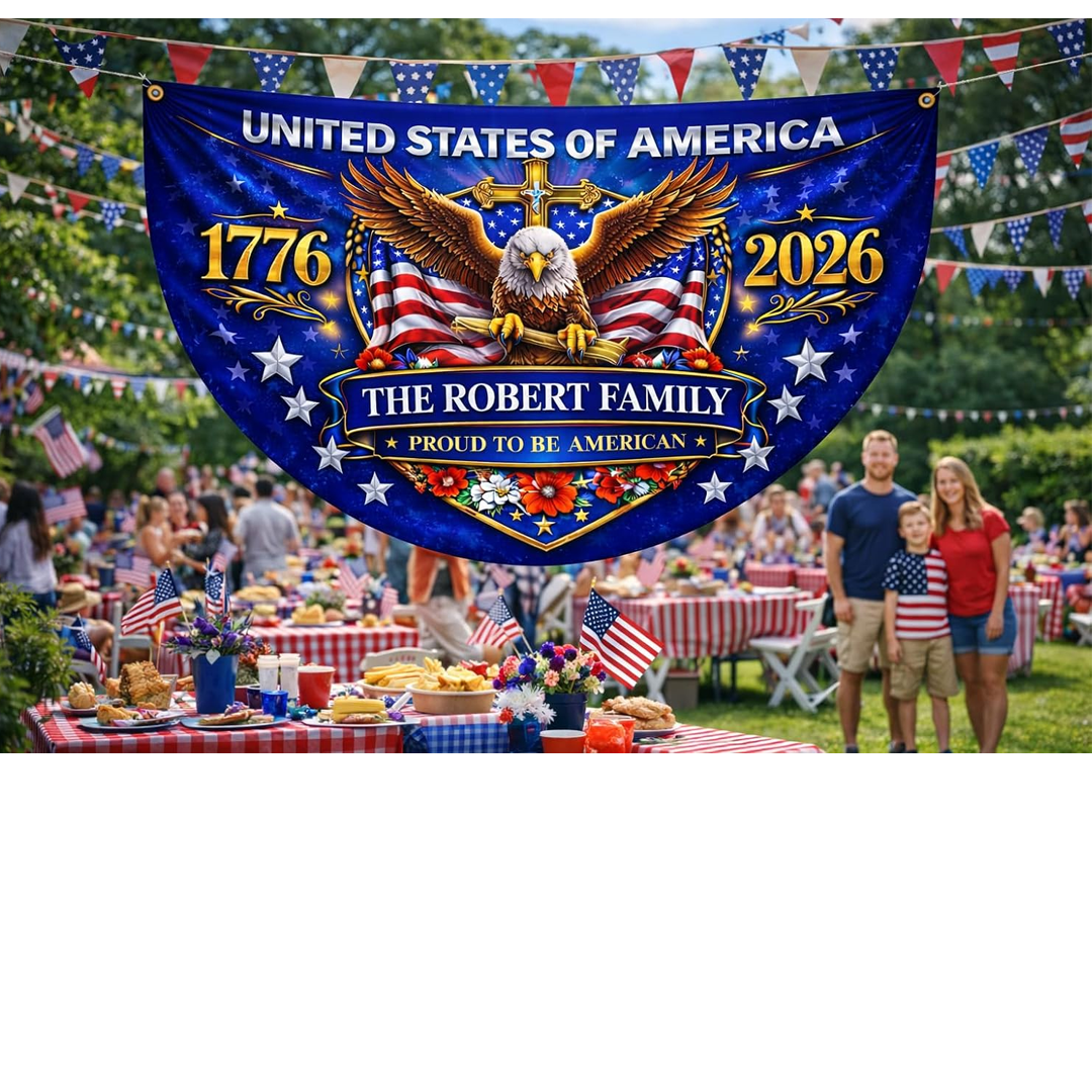 Personalized USA Semiquincentennial Flag with Family Name, Patriotic Bunting Outdoor Decor Banner 250 Years Of Freedom