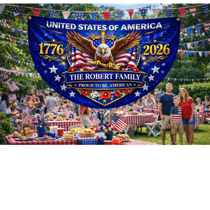 Personalized USA Semiquincentennial Flag with Family Name, Patriotic Bunting Outdoor Decor Banner 250 Years Of Freedom