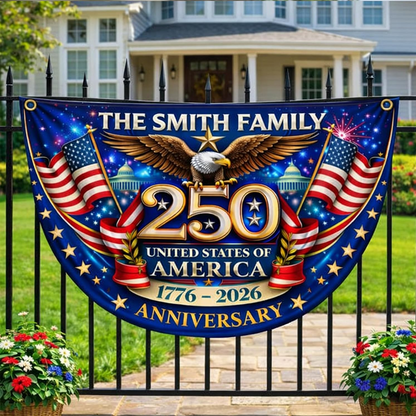 Personalized America 1776 2026 Patriotic Eagle Design Banner, USA 250th Anniversary Bunting Flag with Family Name