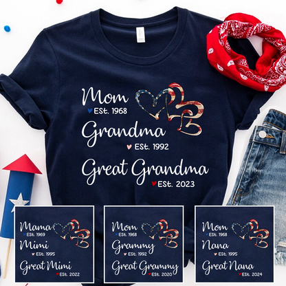 Personalized America Heart Mom Grandma Great Grandma T-Shirt
