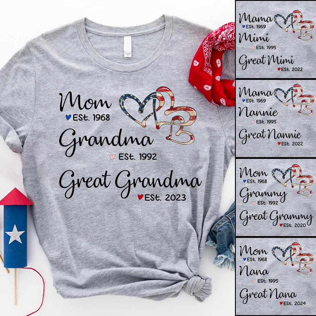 Personalized America Heart Mom Grandma Great Grandma T-Shirt