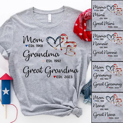 Personalized America Heart Mom Grandma Great Grandma T-Shirt