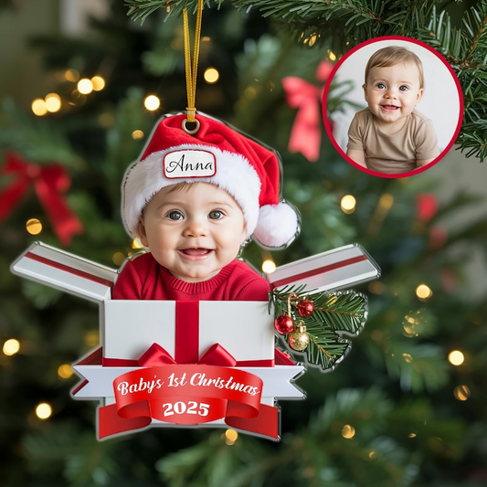 Personalized Baby’s First Christmas Ornament 2025,Custom Baby Photo Ornament,Newborn Keepsake Gift Box,Flat Acrylic Xmas Decor,Funny Newborn