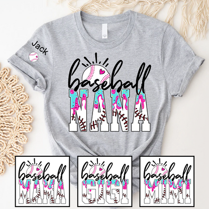 Personalized Baseball Grandma Gigi Mimi Drip Varsity Glitter and Grandkids T-shirt