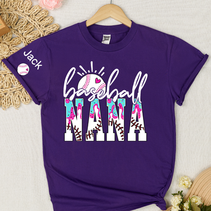 Personalized Baseball Grandma Gigi Mimi Drip Varsity Glitter and Grandkids T-shirt