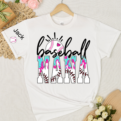Personalized Baseball Grandma Gigi Mimi Drip Varsity Glitter and Grandkids T-shirt