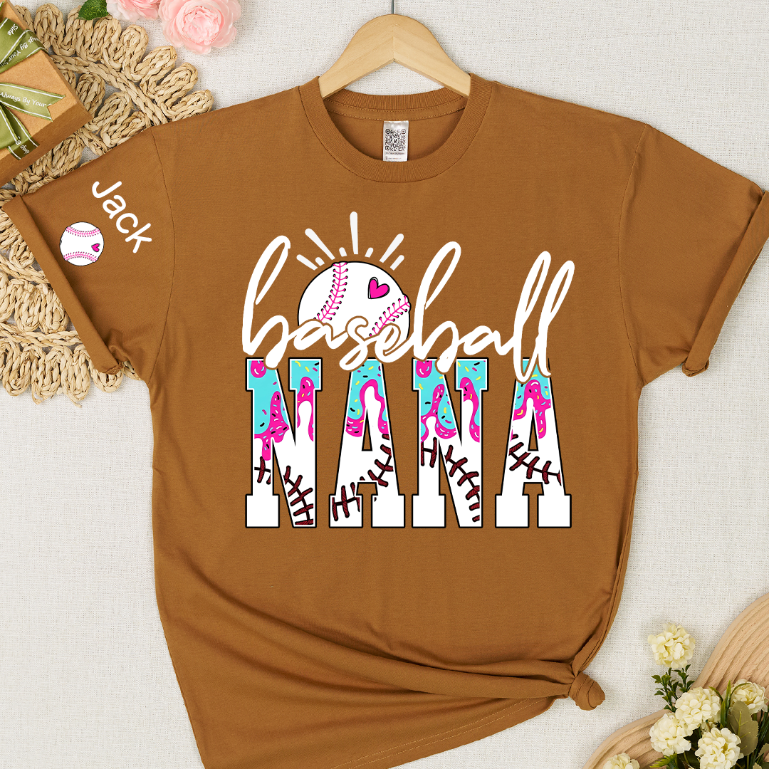 Personalized Baseball Grandma Gigi Mimi Drip Varsity Glitter and Grandkids T-shirt