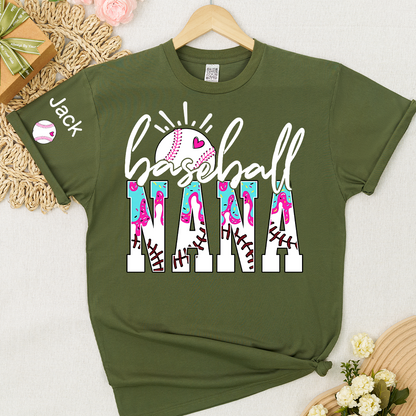 Personalized Baseball Grandma Gigi Mimi Drip Varsity Glitter and Grandkids T-shirt