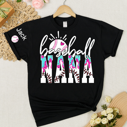 Personalized Baseball Grandma Gigi Mimi Drip Varsity Glitter and Grandkids T-shirt