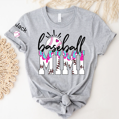 Personalized Baseball Grandma Gigi Mimi Drip Varsity Glitter and Grandkids T-shirt