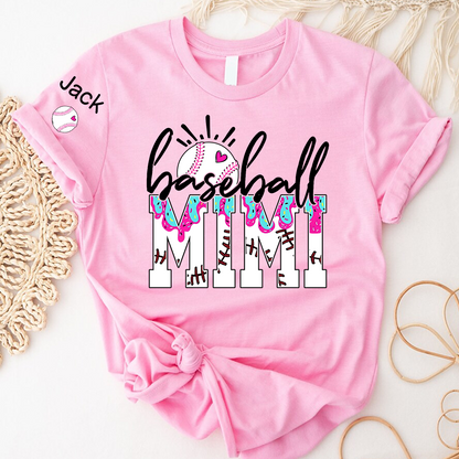 Personalized Baseball Grandma Gigi Mimi Drip Varsity Glitter and Grandkids T-shirt