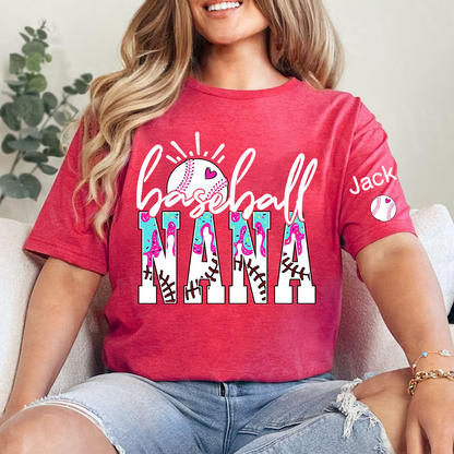 Personalized Baseball Grandma Gigi Mimi Drip Varsity Glitter and Grandkids T-shirt