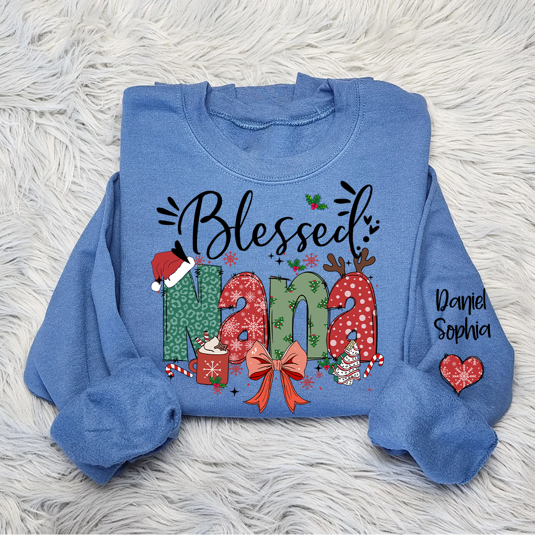 Personalized Christmas Blessed Grammy Nana Mimi Gigi And Grandkids Sweatshirt