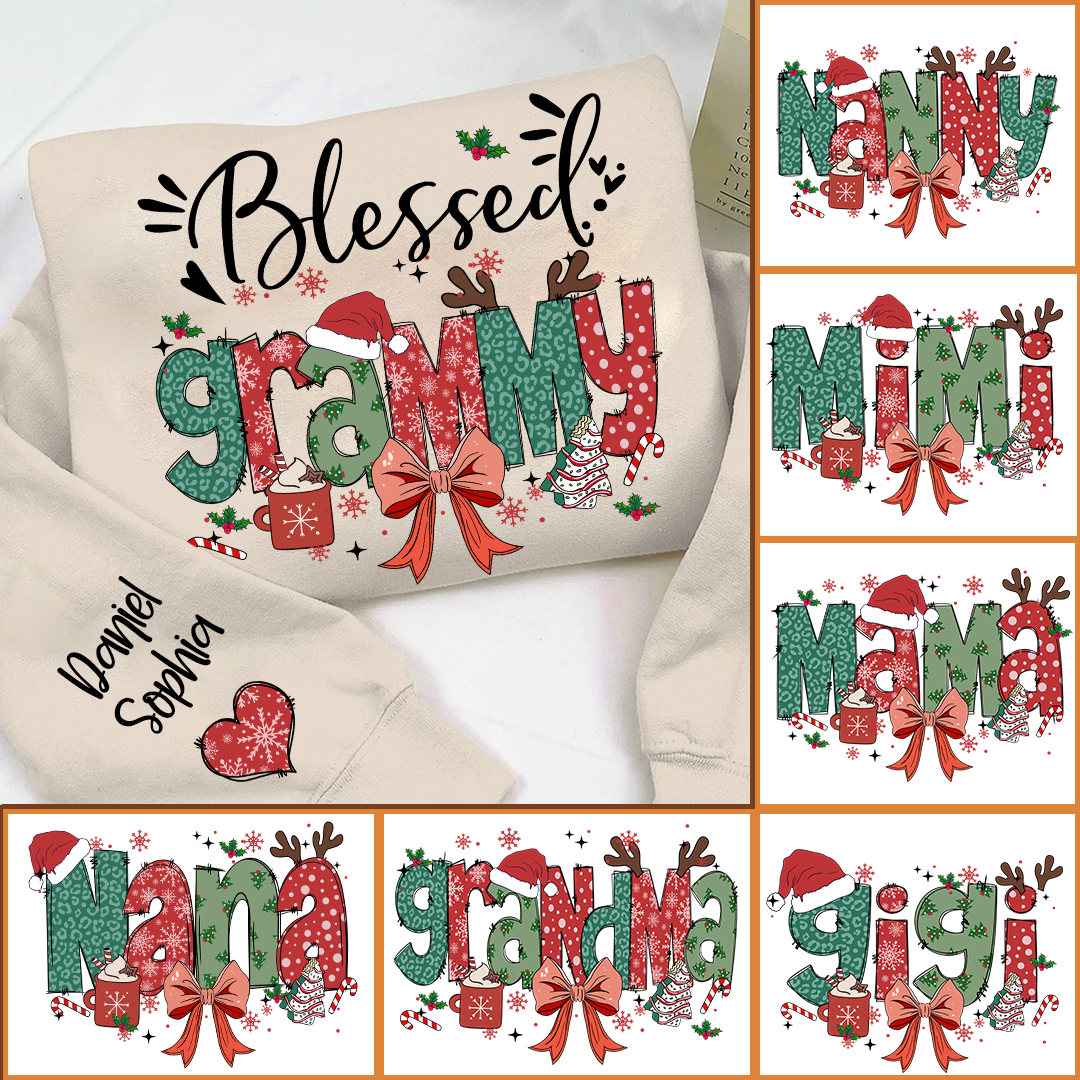 Personalized Christmas Blessed Grammy Nana Mimi Gigi And Grandkids Sweatshirt