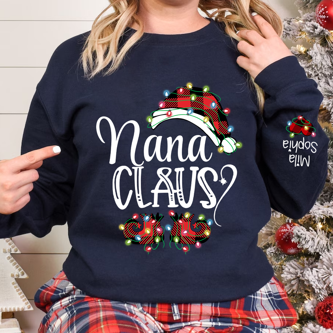 Personalized Christmas Nana Claus And Kids Sweatshirt