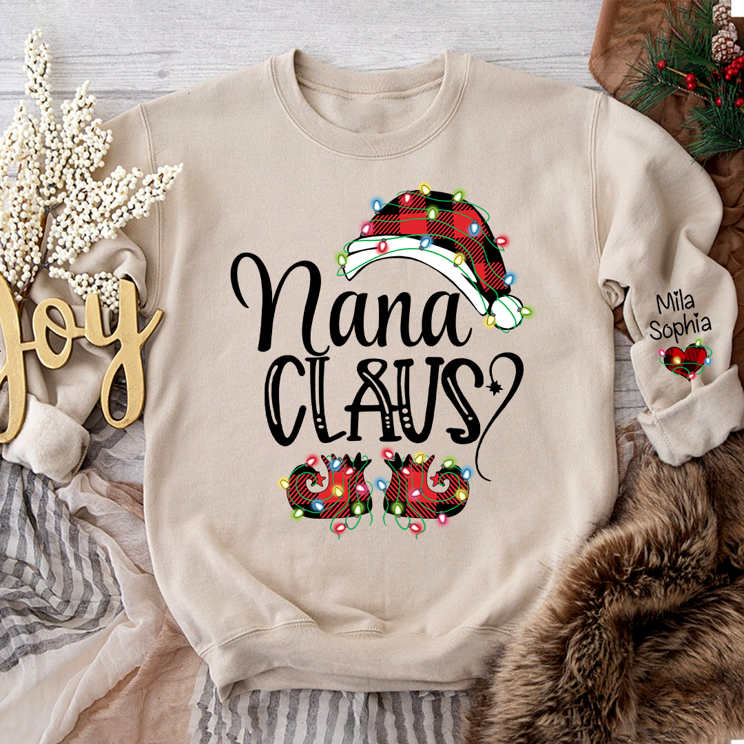Personalized Christmas Nana Claus And Kids Sweatshirt