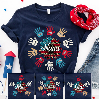 Personalized Custom T-Shirt - 4th Of July Gift For Grandma - Nana Sunflower Hand Kids