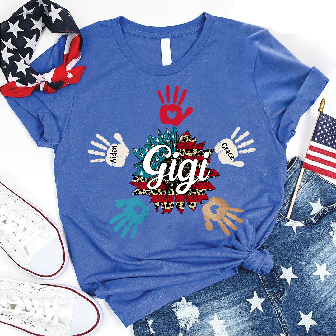 Personalized Custom T-Shirt - 4th Of July Gift For Grandma - Nana Sunflower Hand Kids