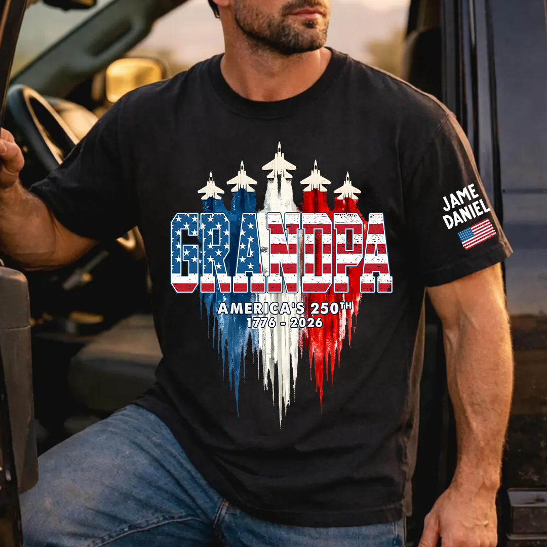 Personalized Dad Papa Grandpa American Flag Airplanes USA Fighter Jets, 1776 2026 Patriotic Jets, 4th Of July Military Aircraft, Memorial Day Gift