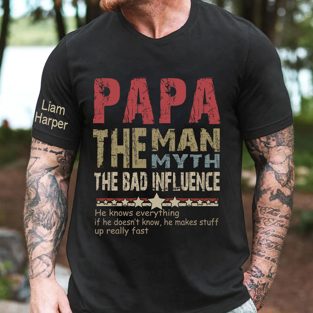 Personalized Dad Papa Grandpa and Grandkids, Papa Legend Influence T-Shirt