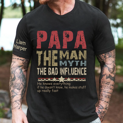 Personalized Dad Papa Grandpa and Grandkids, Papa Legend Influence T-Shirt