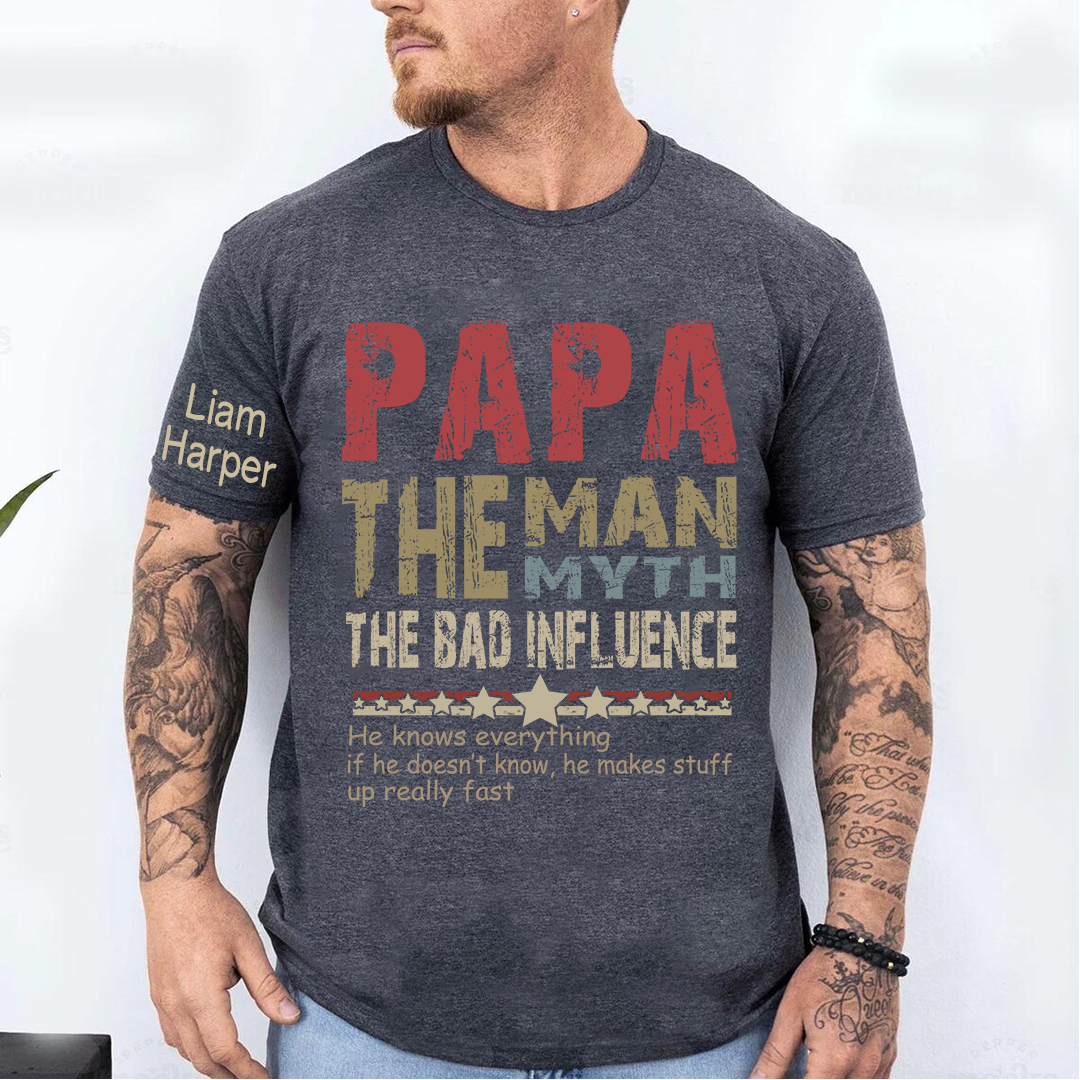 Personalized Dad Papa Grandpa and Grandkids, Papa Legend Influence T-Shirt