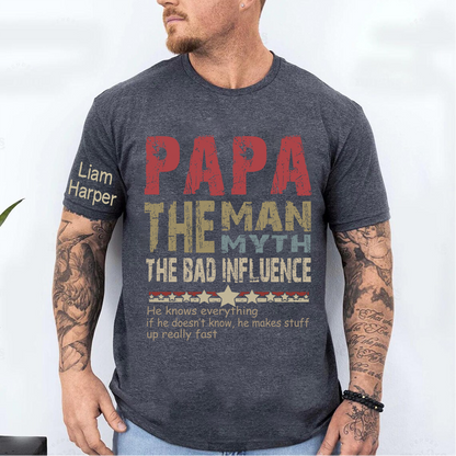 Personalized Dad Papa Grandpa and Grandkids, Papa Legend Influence T-Shirt