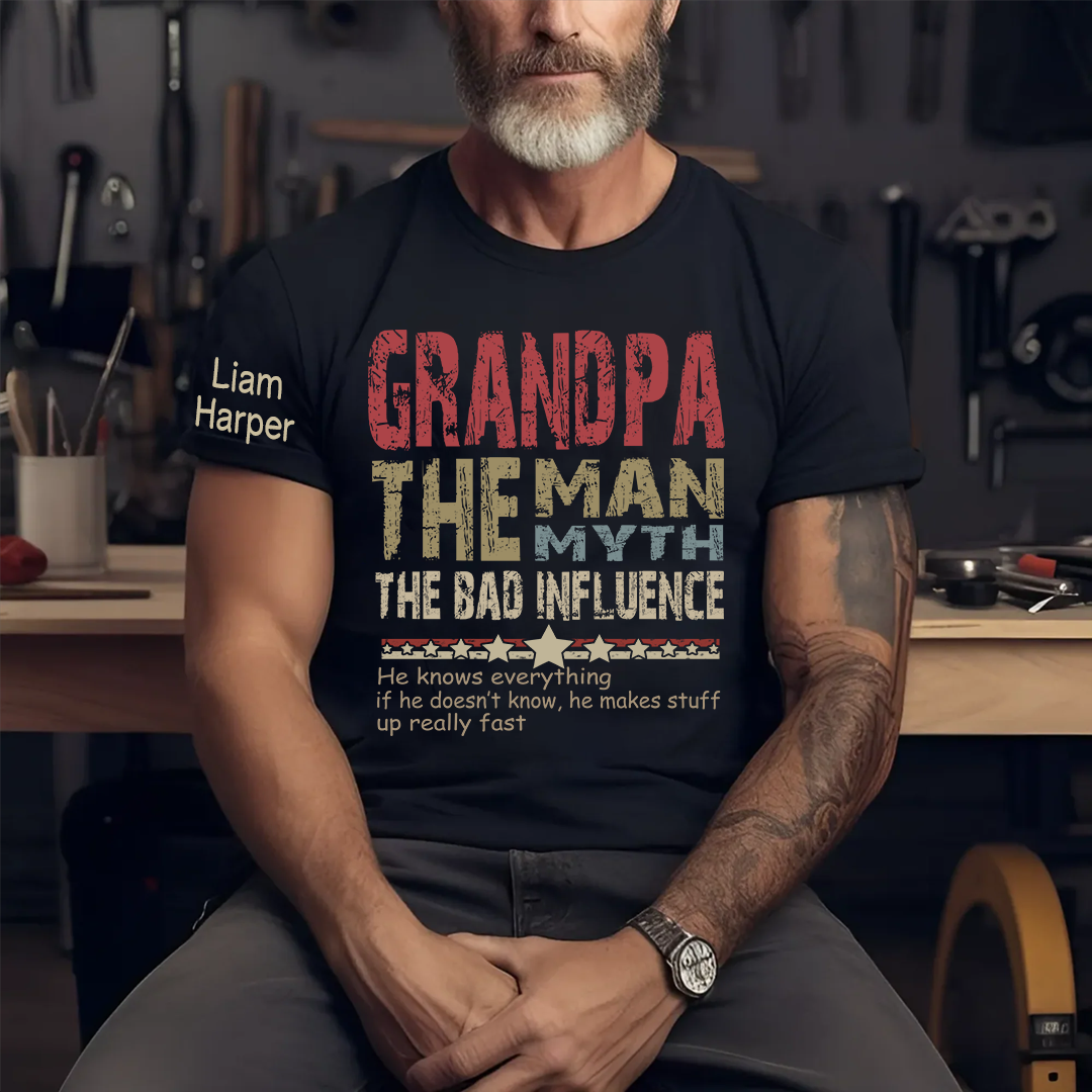 Personalized Dad Papa Grandpa and Grandkids, Papa Legend Influence T-Shirt