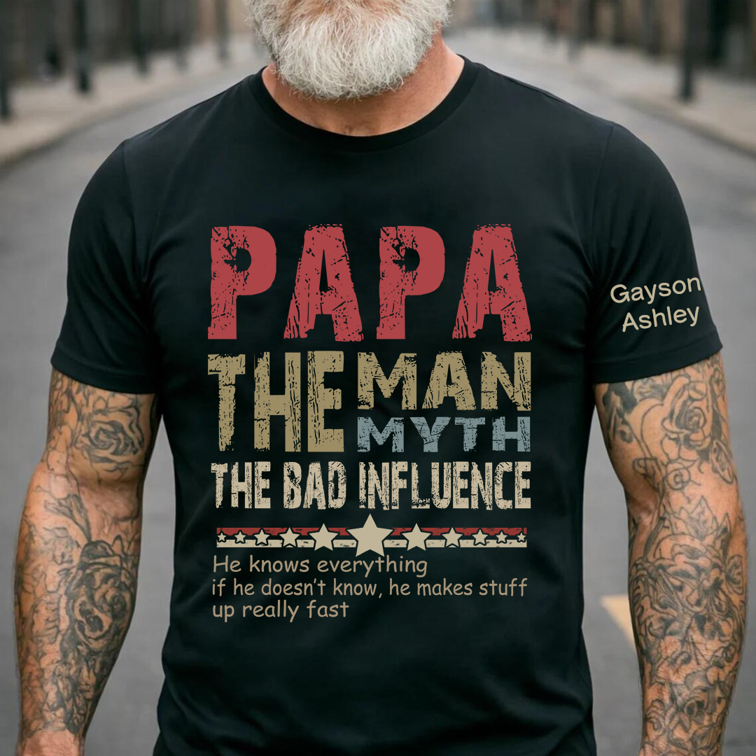 Personalized Dad Papa Grandpa and Grandkids, Papa Legend Influence T-Shirt