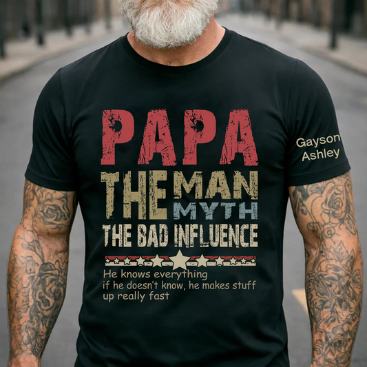 Personalized Dad Papa Grandpa and Grandkids, Papa Legend Influence T-Shirt