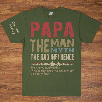 Personalized Dad Papa Grandpa and Grandkids, Papa Legend Influence T-Shirt