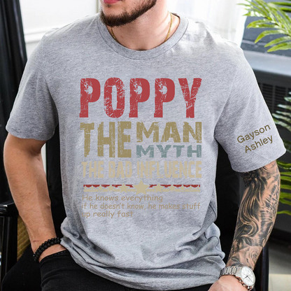 Personalized Dad Papa Grandpa and Grandkids, Papa Legend Influence T-Shirt