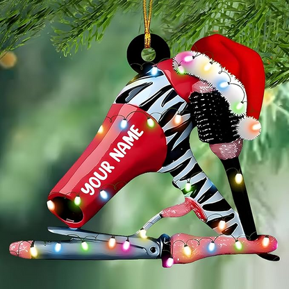 Personalized Dryer Acrylic Christmas Ornament 2025 – Custom Hairdresser Gift, Salon Decor Ornament for Hairstylist