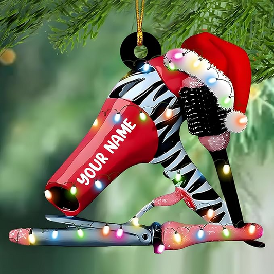 Personalized Dryer Acrylic Christmas Ornament 2025 – Custom Hairdresser Gift, Salon Decor Ornament for Hairstylist