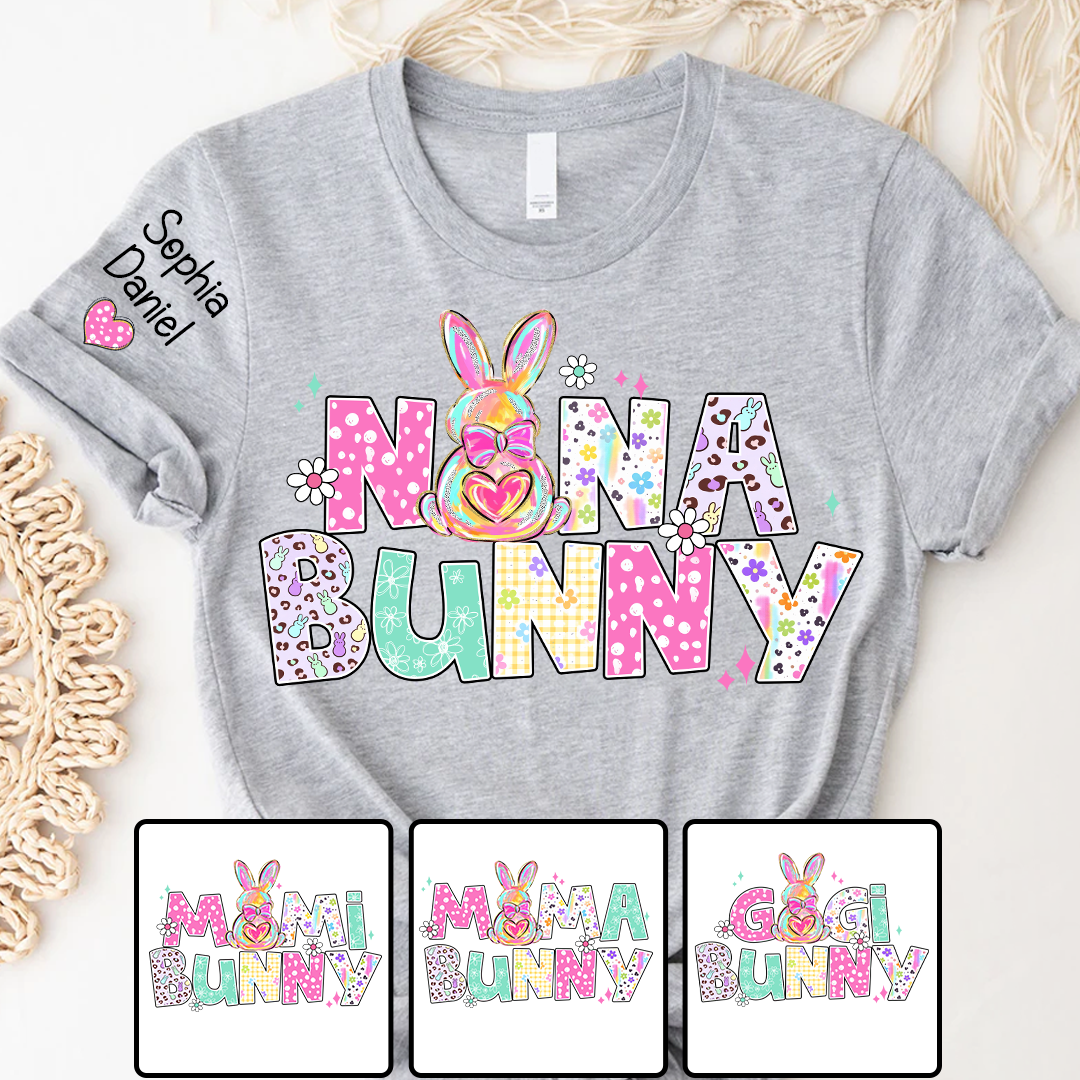 Personalized Easter Day, Nana Bunny And Grandkid T-shirt